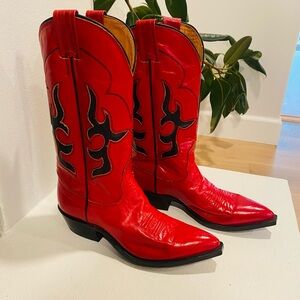 New Nicona 6.5B Red Black Leather Cowboy Boots Made In USA